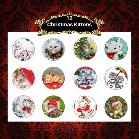 Christmas,Kittens,Cats,Circles,Vintage,Retro,Printable,For,2.5,Inch,Tags,Cupcake,Party,Supplies,Ornaments,Scrapbooking,Digital,Download,digital_download,vintage_printable,christmas_tags,christmas_ornaments,retro_christmas,2_inch_circle,retro_printable,printable_christmas,kitten_printable,cat_clip_art,cat_printable,kitten_clip_art,gift_tag