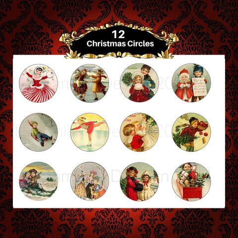 Retro,Christmas,Circles,Vintage,Sled,Riding,Skaters,Printable,For,2.5,Inch,Gift,Tags,Cupcake,Party,Ornaments,Scrapbooking,Digital,Download,digital_download,vintage_printable,christmas_tags,christmas_ornaments,retro_christmas,2_inch_circle,retro_printable,printable_christmas,kitten_printable,gift_tag,printable_tag,vintage_christmas,christmas_clip_art