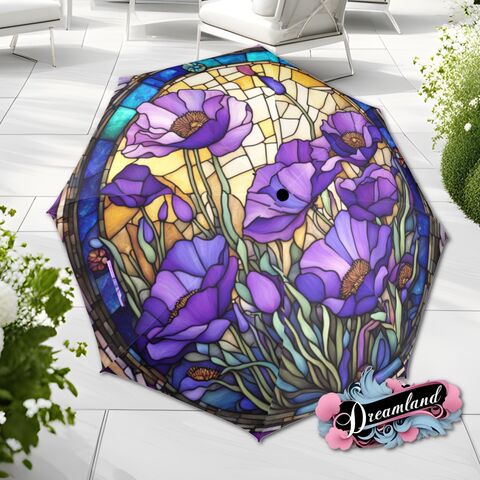 Purple,Flower,Umbrella,Romantic,Floral,Poppy,Blossoms,Faux,Stained,Glass,Parasol,Semi-Automatic,Waterproof,Foldable,rain_umbrella,unique_umbrella,uv_umbrella,sun_umbrella,unique_gift,flower_umbrella,boho_umbrella,cute_umbrella,gift_for_her,stained_umbrella,sakura_umbrella,poppy_umbrella,purple_umbrella