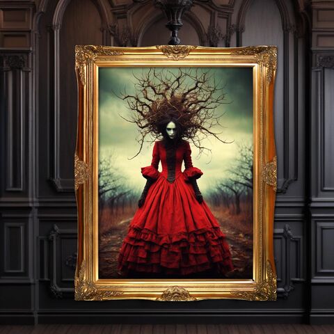 Briar,Witch,Print,Dark,Academia,Oil,Painting,Nocturne,Gothic,Witchy,Forest,Victorian,Moody,Wall,Art,dark_academia_print,dark_academia_decor,dark_moody_print,moody_painting,victorian_print,victorian_painting,haunted_painting,witchy_art,witchy_gift,creepy_painting,horror_print,forest_witch_art,witchy_print