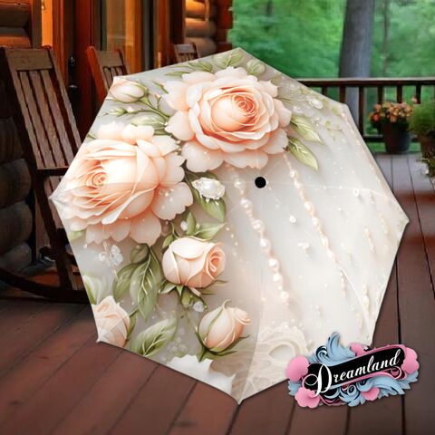 Pearls,Roses,Umbrella,Flower,Floral,Victorian,Style,Printed,Faux,Lace,Parasol,Semi-Automatic,Waterproof,Foldable,rain_umbrella,sun_umbrella,uv_umbrella,stained_umbrella,travel_umbrella,unique_umbrella,gift_for_her,cute_umbrella,flower_umbrella,sun_parasol,japanese_umbrella,peach_parasol,cream_umbrella