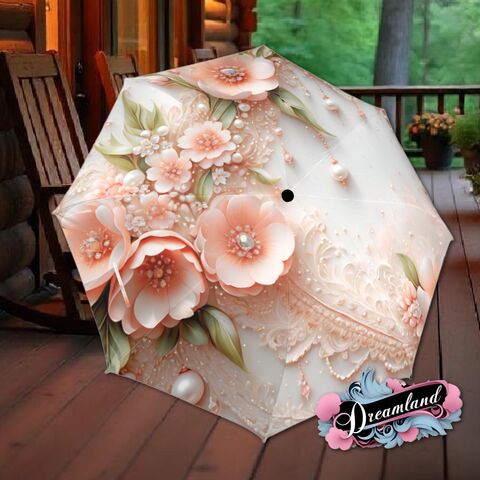 Peach,Sakura,Umbrella,Flower,Floral,Victorian,Style,Printed,Faux,Lace,Parasol,Semi-Automatic,Waterproof,Foldable,rain_umbrella,sun_umbrella,uv_umbrella,blue_umbrella,stained_umbrella,travel_umbrella,unique_umbrella,gift_for_her,cute_umbrella,flower_umbrella,sun_parasol,japanese_umbrella,peach_parasol