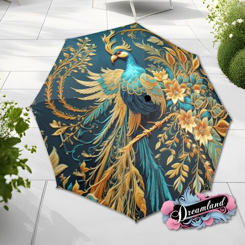 Teal,Gold,Boho,Umbrella,Asian,Inspired,Bird,Art,Nouveau,Sakura,Flower,Parasol,Semi-Automatic,Waterproof,Foldable,rain_umbrella,sun_umbrella,uv_umbrella,stained_umbrella,flower_umbrella,unique_gift,flower_parasol,waterproof_umbrella,travel_umbrella,sakura_umbrella,japanese_umbrella,asian_umbrella
