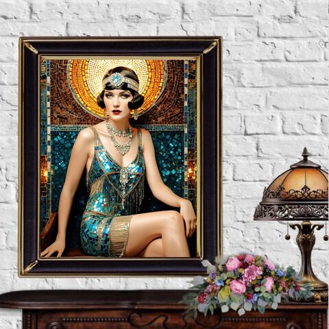 Mosaic,Print,Flapper,Art,Deco,Wall,Painting,Gatsby,Old,Hollywood,Girl,Glamour,Retro,Poster,1920s,art_deco_print,art_deco_wall_art,art_deco_painting,gatsby_girl_print,gatsby_girl_poster,art_deco_poster,retro_wall_art,retro_print,retro_poster,gift_for_her,flapper_print,art_deco_decor,bathroom_print