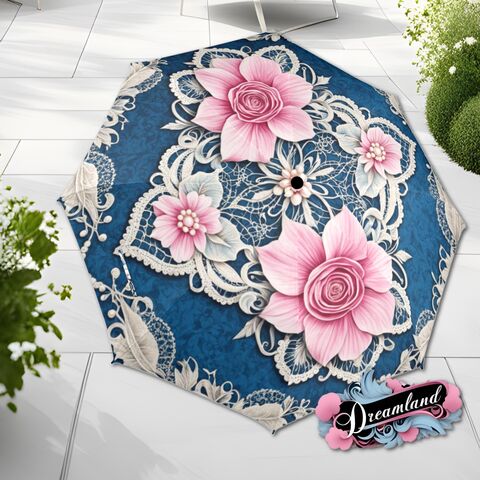 Pink,Blue,Flower,Umbrella,Art,Nouveau,Printed,Floral,Parasol,Semi-Automatic,Waterproof,Foldable,rain_umbrella,sun_umbrella,uv_umbrella,blue_umbrella,stained_umbrella,travel_umbrella,unique_umbrella,gift_for_her,cute_umbrella,flower_umbrella,sun_parasol,sakura_umbrella,pink_umbrella