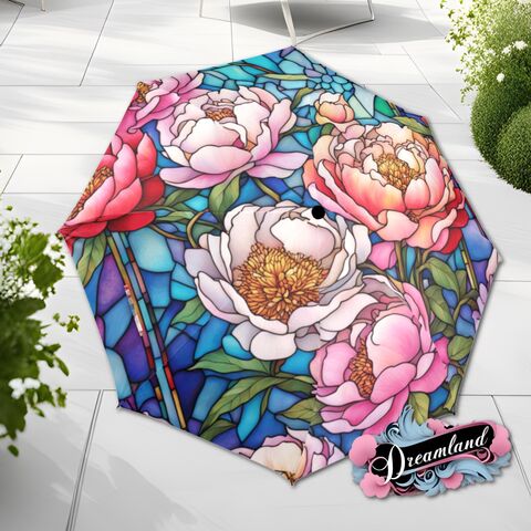 Pink,Peony,Umbrella,Romantic,Floral,Blossoms,Faux,Stained,Glass,Flower,Parasol,Semi-Automatic,Waterproof,Foldable,rain_umbrella,unique_umbrella,uv_umbrella,sun_umbrella,unique_gift,flower_umbrella,boho_umbrella,cute_umbrella,gift_for_her,stained_umbrella,sakura_umbrella,pink_umbrella,floral_umbrella