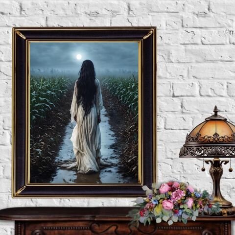 Dark,Oil,Painting,Print,The,Cornfield,Ghost,Woman,Lady,In,White,Nocturne,Witchy,Victorain,Moody,Wall,Art,dark_academia_print,dark_academia_art,halloween_decor,halloween_print,ghost_photograph,victorain_ghost,creepy_photo,gothic_painting,gothic_art,lady_white_print,lady_white_painting,ghost_painting,halloween_art