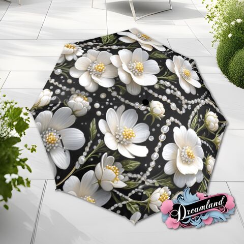 Black,White,Umbrella,Art,Nouveau,Printed,Pearls,Sakura,Flowers,Parasol,Semi-Automatic,Waterproof,Foldable,rain_umbrella,sun_umbrella,uv_umbrella,blue_umbrella,stained_umbrella,travel_umbrella,unique_umbrella,gift_for_her,cute_umbrella,flower_umbrella,sun_parasol,black_umbrella,sakura_umbrella