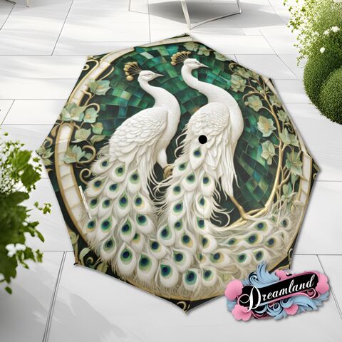 Twin,Peacocks,Boho,Umbrella,Cottagecore,Art,Nouveau,Faux,Stained,Glass,Flower,Parasol,Semi-Automatic,Waterproof,Foldable,rain_umbrella,sun_umbrella,uv_umbrella,stained_umbrella,flower_umbrella,gift_for_her,unique_gift,flower_parasol,waterproof_umbrella,travel_umbrella,foldable_umbrella,green_umbrella