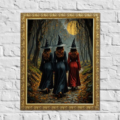 Witches,In,Forest,Print,Halloween,Dark,Academia,Oil,Painting,Nocturne,Victorain,Moody,Wall,Art,dark_academia_print,dark_academia_decor,dark_moody_print,moody_painting,victorian_print,victorian_painting,haunted_painting,halloween_decor,halloween_wall_art,halloween_print,witch_print,witchy_decor,witches_painting