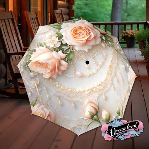 Peach,Rose,Umbrella,Flower,Floral,Victorian,Style,Printed,Faux,Lsce,Parasol,Semi-Automatic,Waterproof,Foldable,rain_umbrella,sun_umbrella,uv_umbrella,blue_umbrella,stained_umbrella,travel_umbrella,unique_umbrella,gift_for_her,cute_umbrella,flower_umbrella,sun_parasol,floral_umbrella,japanese_umbrella