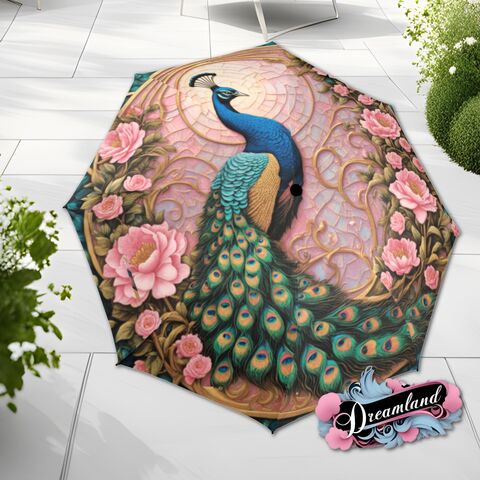 Peacock,Pink,Boho,Umbrella,Cottagecore,Art,Nouveau,Faux,Stained,Glass,Flower,Parasol,Semi-Automatic,Waterproof,Foldable,rain_umbrella,sun_umbrella,uv_umbrella,stained_umbrella,flower_umbrella,gift_for_her,unique_gift,flower_parasol,waterproof_umbrella,travel_umbrella,foldable_umbrella,pink_umbrella
