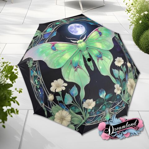 Luna,Moth,Boho,Umbrella,Cottagecore,Art,Nouveau,Faux,Stained,Glass,Flower,Parasol,Semi-Automatic,Waterproof,Foldable,rain_umbrella,sun_umbrella,uv_umbrella,stained_umbrella,flower_umbrella,gift_for_her,unique_gift,flower_parasol,waterproof_umbrella,travel_umbrella,foldable_umbrella,moth_umbrella