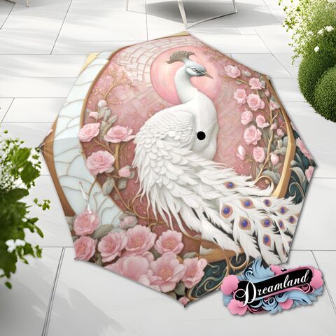 Pink,Peacock,Boho,Umbrella,Cottagecore,Art,Nouveau,Faux,Stained,Glass,Flower,Parasol,Semi-Automatic,Waterproof,Foldable,rain_umbrella,sun_umbrella,uv_umbrella,stained_umbrella,flower_umbrella,gift_for_her,unique_gift,flower_parasol,waterproof_umbrella,travel_umbrella,foldable_umbrella,pink_umbrella
