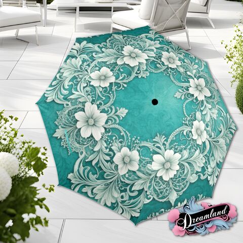 Aqua,Blue,Umbrella,Flower,Floral,Art,Nouveau,Printed,Faux,Lsce,Parasol,Semi-Automatic,Waterproof,Foldable,rain_umbrella,sun_umbrella,uv_umbrella,blue_umbrella,stained_umbrella,travel_umbrella,unique_umbrella,gift_for_her,cute_umbrella,flower_umbrella,sun_parasol,floral_umbrella,japanese_umbrella