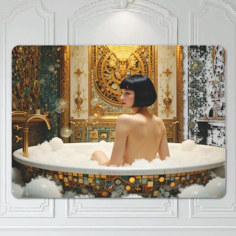 Art,Deco,Metal,Poster,Bathroom,Speakeasy,Gatsby,Decor,Faux,Mosaic,Mucha,Klimt,Inspired,Woman,Portrait,Meatal,Wall,Painting,Print