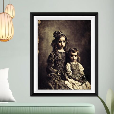 Victorain,Sisters,Wall,Art,Print,Creepy,Poster,Ghost,Girl,Portrait,Horror,Black,Eyed,Child,Old,Photo,Victorian,Halloween,halloween_wall_art,halloween_print,halloween_poster,victorian_print,victorian_wall_art,halloween_decor,creepy_photograph,creepy_print,creepy_art,horror_wall_art,scary_art,creepy_photo,victorian_photo