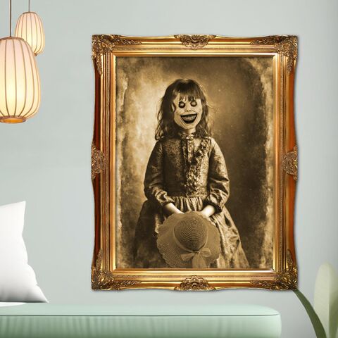 Demon,Girl,Wall,Art,Print,Creepy,Poster,Ghost,Portrait,Horror,Black,Eyed,Child,Old,Photo,Victorian,Halloween