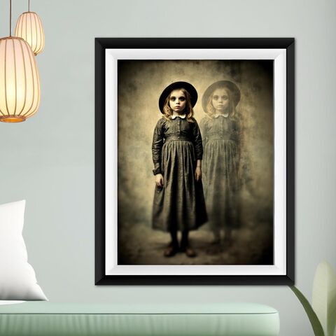 Ghost,Twin,Girls,Wall,Art,Print,Creepy,Poster,Girl,Portrait,Horror,Black,Eyed,Child,Old,Photo,Victorian,Halloween,halloween_decor,halloween_art,halloween_print,creepy_wall_art,creepy_photo,scary_kids_photo,victorian_creepy,horror_wall_art,horror_print,creepy_kids_photo,victorian_print,victorian_kids,creepy_decor