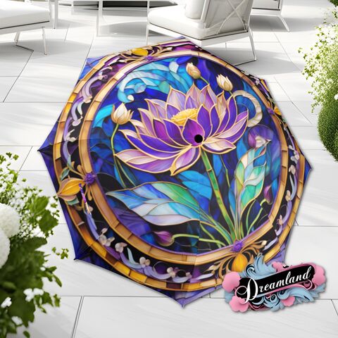 Purple,Lotus,Flower,Umbrella,Romantic,Art,Nouveau,Floral,Blossoms,Faux,Stained,Glass,Parasol,Semi-Automatic,Waterproof,Foldable,rain_umbrella,unique_umbrella,uv_umbrella,sun_umbrella,unique_gift,flower_umbrella,boho_umbrella,cute_umbrella,gift_for_her,stained_umbrella,purple_umbrella,blue_umbrella,valentines_gift