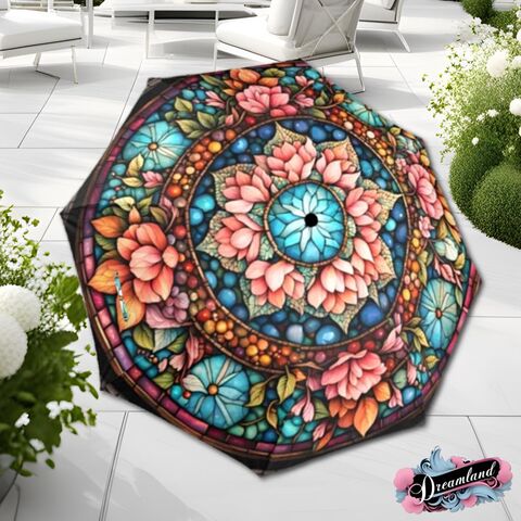 Boho,Umbrella,Pink,Stained,Glass,Art,Nouveau,Flower,Parasol,Semi-Automatic,Waterproof,Foldable,rain_umbrella,sun_umbrella,uv_umbrella,stained_umbrella,flower_umbrella,gift_for_her,unique_gift,flower_parasol,waterproof_umbrella,travel_umbrella,foldable_umbrella,pink_umbrella,pink_parasol