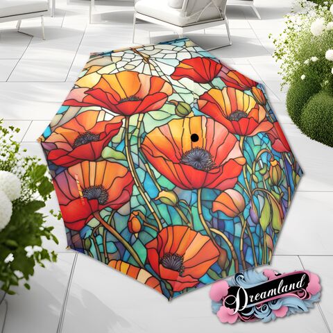 Red,Poppy,Flower,Romantic,Umbrella,Blossoms,Faux,Stained,Glass,Parasol,Semi-Automatic,Waterproof,Foldable,rain_umbrella,unique_umbrella,uv_umbrella,sun_umbrella,unique_gift,flower_umbrella,boho_umbrella,cute_umbrella,gift_for_her,stained_umbrella,sakura_umbrella,poppy_umbrella,red_umbrella