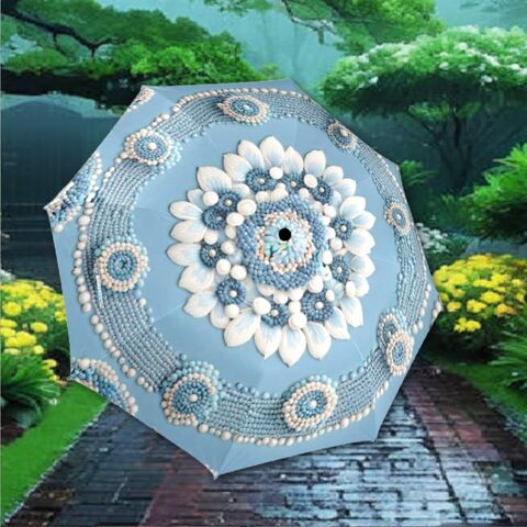 Blue,Umbrella,Victorian,Inspired,Faux,Beaded,Parasol,Semi-Automatic,Waterproof,Foldable,rain_umbrella,uv_umbrella,uv_parasol,victorain_parasol,blue_umbrella,blue_parasol,sun_umbrella,flower_umbrella,sakura_umbrella,cute_umbrella,gift_for_her,waterproof_umbrella,sun_umbrella_uv