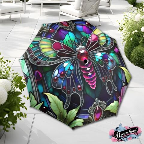 Dragonfly,Umbrella,Stained,Glass,Art,Nouveau,Purple,Cottagecore,Parasol,Semi-Automatic,Waterproof,Foldable,purple_umbrella,uv_umbrella,rain_umbrella,waterproof_umbrella,sun_umbrella,morris_umbrella,cottagecore_umbrella,stained_umbrella,purple_parasol,gift_for_her,dragonfly_gift,travel_umbrella,pocket_umbrella