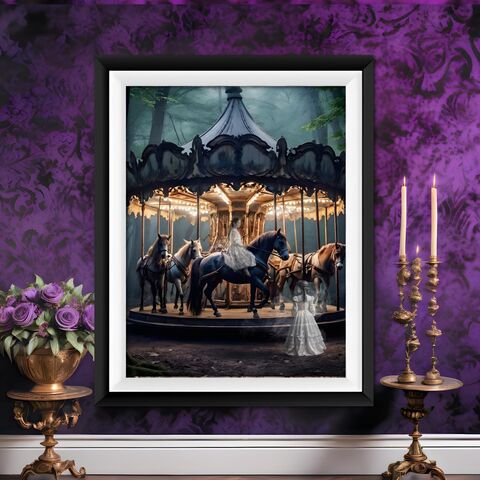 Print,Oil,Painting,Dark,Academia,Haunted,Visions,Of,The,Carousel,Nocturne,Victorain,Moody,Halloween,Gothic,Wall,Art,dark_academia_print,dark_academia,dark_academia_art,dark_aesthetic_print,halloween_wall_art,Halloween_print,ghost_print,ghost_painting,ghost_pbotograph,gothic_wall_art,scary_photograph,horror_print,horror_painting