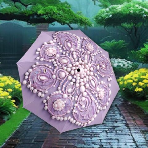 Lavender,Purple,Umbrella,Victorian,Inspired,Faux,Beaded,Parasol,Semi-Automatic,Waterproof,Foldable,victorian_parasol,purple_parasol,rain_umbrella,uv_umbrella,sun_umbrella,sun_parasol,purple_umbrella,waterproof_umbrella,flower_parasol,flower_umbrella,gift_for_her,cute_umbrella,sakura_umbrella