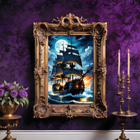 Dark,Academia,Pirate,Ship,Painting,Print,Engaged,At,Sea,Night,Nocturne,Victorain,Poster,Decor,Moody,Wall,Art,ship_print,ship_painting,ship_wall_art,moody_nautical,pirate_ship_art,pirate_ship_painting,sailing_art,sailing_painting,pirate_ship_print,dark_academia_decor,dark_academia_print,academia_painting,sea_painting