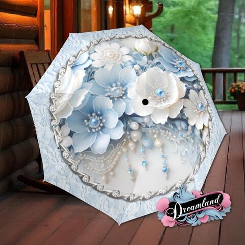 Blue,Silver,Floral,Unique,Umbrella,Art,Nouveau,Style,Printed,Faux,Flower,Lace,Parasol,Semi-Automatic,Waterproof,Foldable,rain_umbrella,sun_umbrella,uv_umbrella,travel_umbrella,unique_umbrella,gift_for_her,cute_umbrella,flower_umbrella,sun_parasol,japanese_umbrella,white_umbrella,blue_umbrella,silver_umbrella