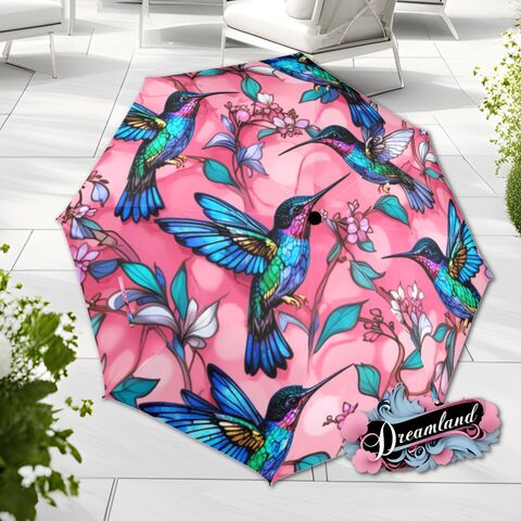 Pink,Hummingbird,Umbrella,Romantic,Art,Nouveau,Faux,Stained,Glass,Parasol,Semi-Automatic,Waterproof,Foldable,rain_umbrella,unique_umbrella,uv_umbrella,sun_umbrella,unique_gift,flower_umbrella,cute_umbrella,gift_for_her,stained_umbrella,spring_umbrella,mom_gift,hummingbird_glass,pink_umbrella