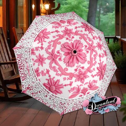 Pink,White,Umbrella,Flower,Romantic,Art,Nouveau,Floral,Faux,Printed,Lace,Parasol,Semi-Automatic,Waterproof,Foldable,rain_umbrella,unique_umbrella,uv_umbrella,sun_umbrella,unique_gift,flower_umbrella,boho_umbrella,cute_umbrella,gift_for_her,pink_umbrella,pink_parasol,white_umbrella,spring_umbrella