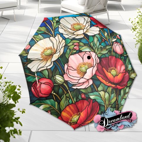 Red,Pink,Flower,Blue,Umbrella,Romantic,Art,Nouveau,Faux,Stained,Glass,Parasol,Semi-Automatic,Waterproof,Foldable,rain_umbrella,unique_umbrella,uv_umbrella,sun_umbrella,unique_gift,flower_umbrella,cute_umbrella,gift_for_her,stained_umbrella,spring_umbrella,pink_umbrella,mom_gift,red_umbrella