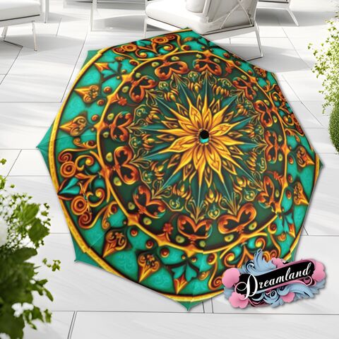 Boho,Green,Brown,Umbrella,Art,Nouveau,Printed,Mandella,Parasol,Semi-Automatic,Waterproof,Foldable,rain_umbrella,sun_umbrella,uv_umbrella,stained_umbrella,travel_umbrella,unique_umbrella,gift_for_her,cute_umbrella,flower_umbrella,sun_parasol,boho_umbrella,green_umbrella,unique_gift