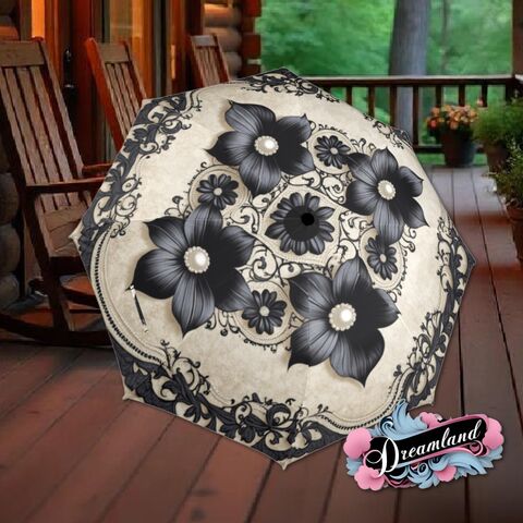 Cream,Black,Umbrella,Art,Nouveau,Printed,Pearls,Parasol,Semi-Automatic,Waterproof,Foldable,rain_umbrella,sun_umbrella,uv_umbrella,blue_umbrella,stained_umbrella,travel_umbrella,unique_umbrella,gift_for_her,cute_umbrella,flower_umbrella,sun_parasol,black_umbrella,sakura_umbrella