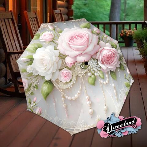 Pink,Rose,Umbrella,Flower,Floral,Victorian,Style,Printed,Faux,Lsce,Parasol,Semi-Automatic,Waterproof,Foldable,rain_umbrella,sun_umbrella,uv_umbrella,blue_umbrella,stained_umbrella,travel_umbrella,unique_umbrella,gift_for_her,cute_umbrella,flower_umbrella,sun_parasol,japanese_umbrella,pink_umbrella