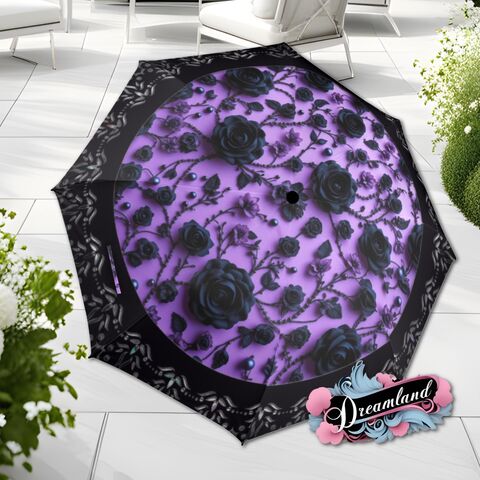 Gothic,Purple,Black,Umbrella,Flower,Roses,Romantic,Art,Nouveau,Floral,Faux,Printed,Lace,Parasol,Semi-Automatic,Waterproof,Foldable,rain_umbrella,unique_umbrella,uv_umbrella,sun_umbrella,unique_gift,flower_umbrella,boho_umbrella,cute_umbrella,gift_for_her,gothic_umbrella,gothic_fashion,purple_umbrellla