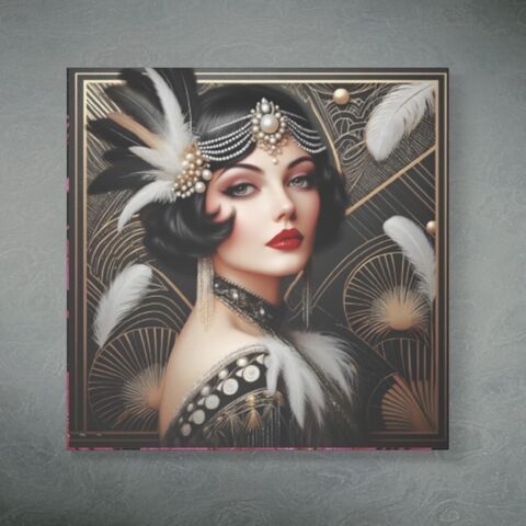 Art,Deco,Canvas,Wall,Print,Gatsby,GIrl,Girl,Portrait,1920s,Style,Speakeasy,Home,Decor,Poster,Matte,Framed