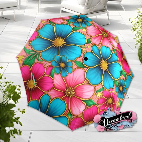 Pink,Flower,Blue,Umbrella,Romantic,Art,Nouveau,Faux,Stained,Glass,Parasol,Semi-Automatic,Waterproof,Foldable,rain_umbrella,unique_umbrella,uv_umbrella,sun_umbrella,unique_gift,flower_umbrella,cute_umbrella,gift_for_her,stained_umbrella,spring_umbrella,pink_umbrella,blue_umbrella,mom_gift