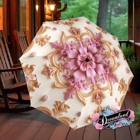 Cream,Pink,Gold,Umbrella,Art,Nouveau,Printed,Mandella,Parasol,Semi-Automatic,Waterproof,Foldable,rain_umbrella,sun_umbrella,uv_umbrella,blue_umbrella,stained_umbrella,travel_umbrella,unique_umbrella,gift_for_her,cute_umbrella,flower_umbrella,sun_parasol,boho_umbrella,pink_umbrella