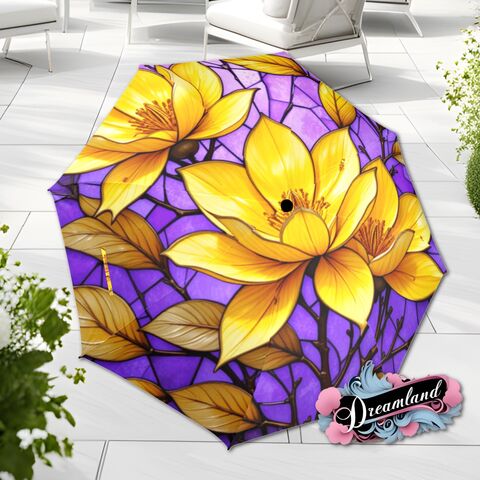 Yellow,Magnolia,Umbrella,Romantic,Art,Nouveau,Faux,Stained,Glass,Parasol,Semi-Automatic,Waterproof,Foldable,rain_umbrella,unique_umbrella,uv_umbrella,sun_umbrella,unique_gift,flower_umbrella,cute_umbrella,gift_for_her,stained_umbrella,spring_umbrella,purple_umbrella,yellow_umbrella,mom_gift