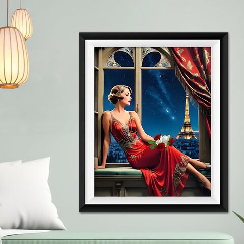 Flapper,Art,Deco,Paris,Gatsby,Girl,1920s,Style,Painting,Poster,Print,Wall,Retro,Home,Decor