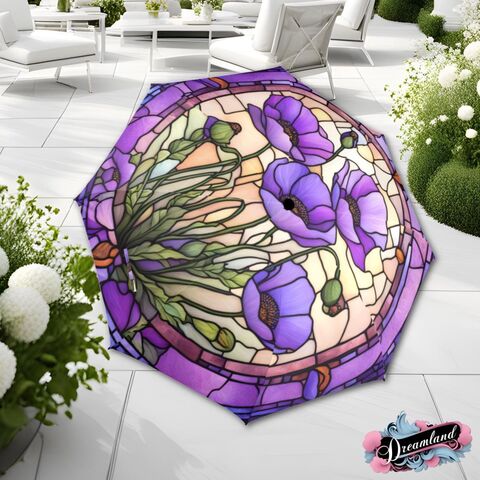 Purple,Romantic,Umbrella,Poppy,Wreath,Faux,Stained,Glass,Art,Nouveau,Flower,Parasol,Semi-Automatic,Waterproof,Foldable,rain_umbrella,unique_umbrella,uv_umbrella,sun_umbrella,unique_gift,flower_umbrella,boho_umbrella,cute_umbrella,gift_for_her,stained_umbrella,sakura_umbrella,poppy_umbrella,purple_umbrella