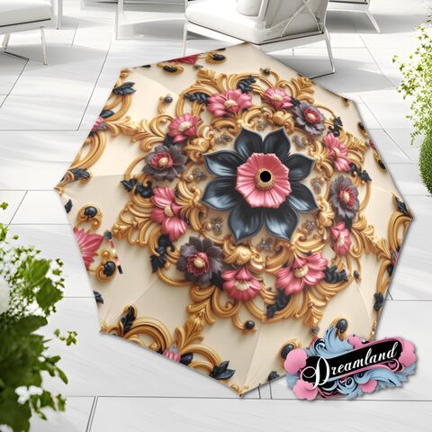 Boho,Pink,Gold,Umbrella,Art,Nouveau,Printed,Mandella,Parasol,Semi-Automatic,Waterproof,Foldable,rain_umbrella,sun_umbrella,uv_umbrella,blue_umbrella,stained_umbrella,travel_umbrella,unique_umbrella,gift_for_her,cute_umbrella,flower_umbrella,sun_parasol,boho_umbrella,pink_umbrellla