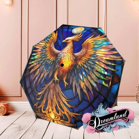Stained,Glass,Umbrella,Moonlight,Phoenix,Parasol,Semi-Automatic,Waterproof,Foldable,uv_umbrella,stained_umbrella,rain_umbrella,sun_umbrella,umbrella_stained,art_nouveau_umbrella,waterproof_umbrella,glass_parasol,gift_for_her,clear_umbrella,uv_blue_umbrella,travel_umbrella,pocket_umbrella