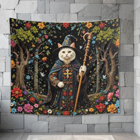 Medieval,Cat,Tapestry,Lightweight,Indoor,Wall,Hanging,Mystical,Wizard,Forest,Faux,Embroidered,Dark,Academia,Boho,Home,Decor,dark_academia,dark_wall_hanging,wall_tapestry,medieval_tapestry,medieval_wall,medieval_art,medieval_tapestries,medieval_decor,wall_hanging,cat_tapestry,medieval_cat,witchy_decor,witchy_wall