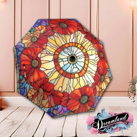 Red,Umbrella,Stained,Glass,Art,Nouveau,Poppies,Parasol,Semi-Automatic,Waterproof,Foldable,red_umbrella,poppies_umbrella,uv_umbrella,sun_umbrella,rain_umbrella,stained_umbrella,flower_umbrella,unique_gift,gift_for_her,unique_umbrella,flower_parasol,glass_umbrella,red_parasol