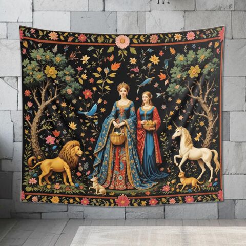 Unicorn,Lion,Medieval,Lady,Tapestry,Lightweight,Indoor,Wall,Hanging,Mystical,Forest,Faux,Embroidered,Dark,Academia,Boho,Home,Decor,dark_academia,dark_wall_hanging,wall_tapestry,medieval_tapestry,medieval_wall,medieval_art,medieval_tapestries,medieval_decor,wall_hanging,unicorn_tapestry,unicorn_wall,lion_tapestry,lion_unicorn